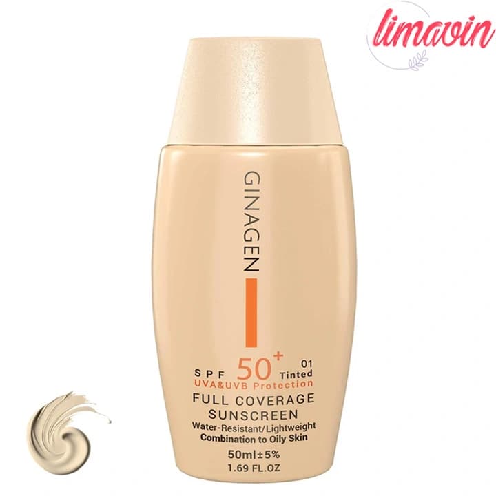 کرم ضد آفتاب رنگی ژیناژن، SPF 50، مدل 01، ‌مناسب پوست‌های چرب و مختلط با تنالیته روشن و حجم 50 میلی‌لیتر