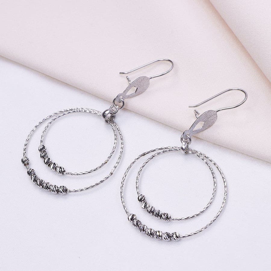 گوشواره نقره آویز گوی‌دار کد 25002