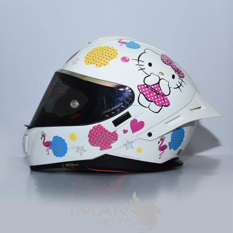 کلاه کاسکت طرح hello kitty سفید