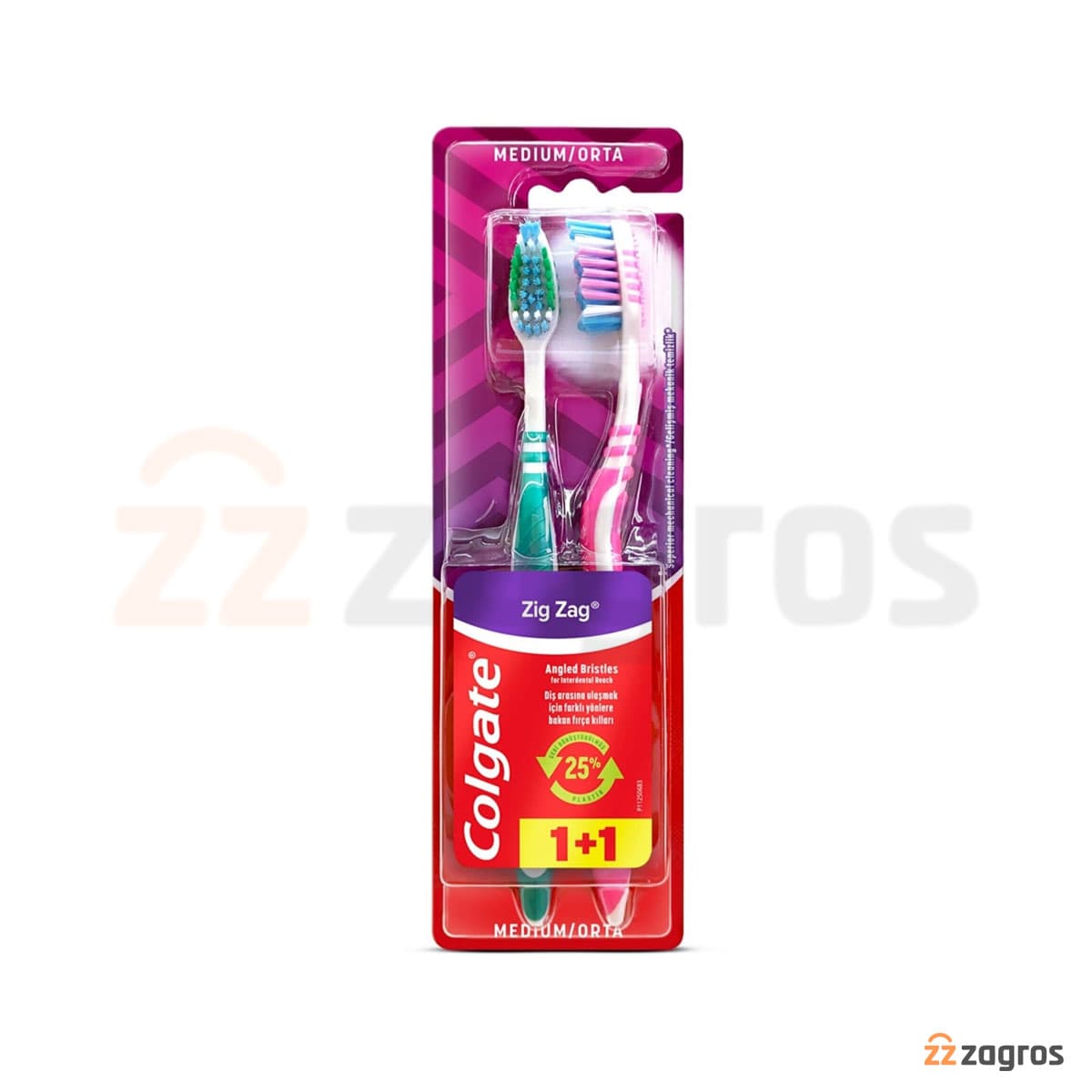 مسواک دوقلو کلگیت Colgate Zig Zag مدل Medium بسته 1+1 — تصویر ۳