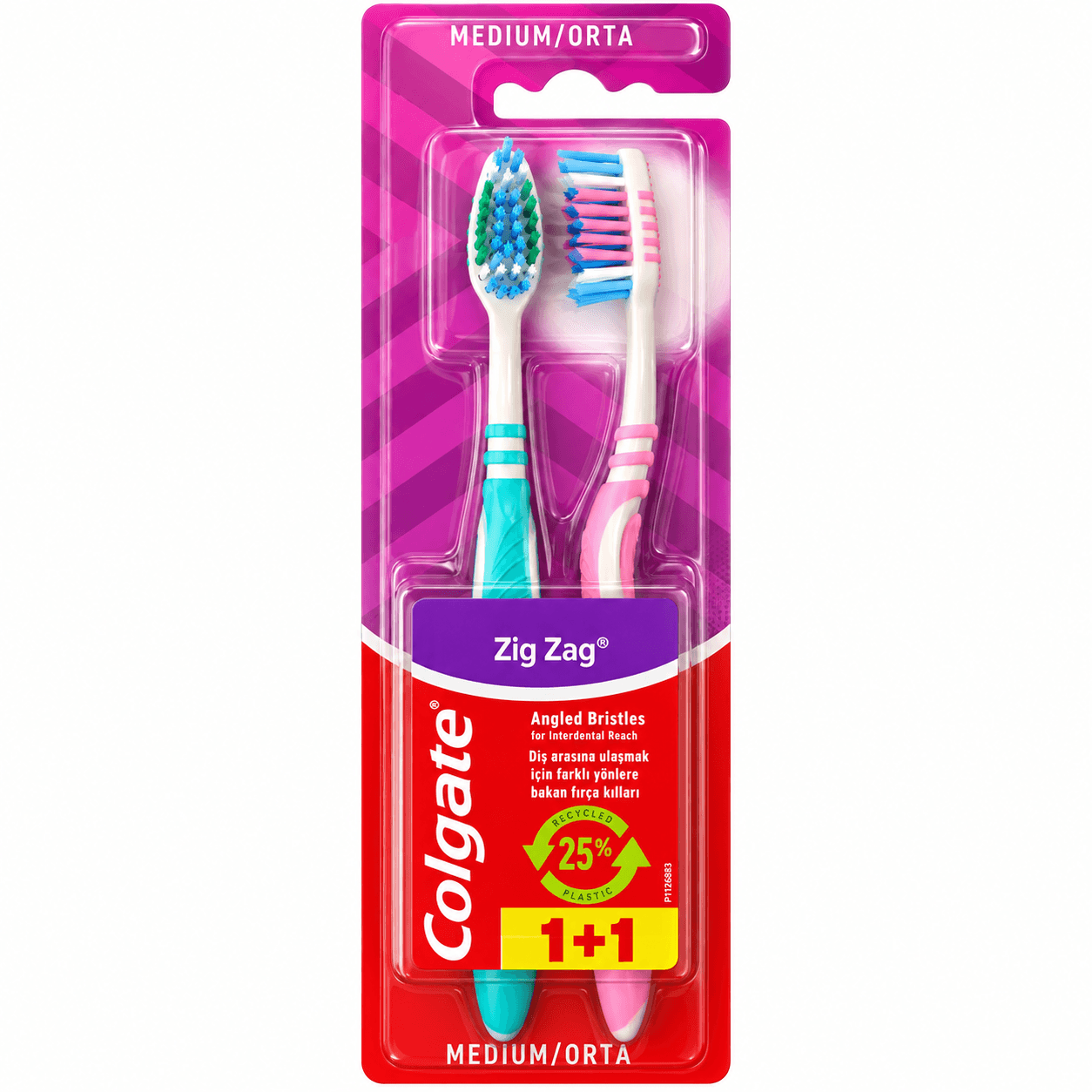 مسواک دوقلو کلگیت Colgate Zig Zag مدل Medium بسته 1+1