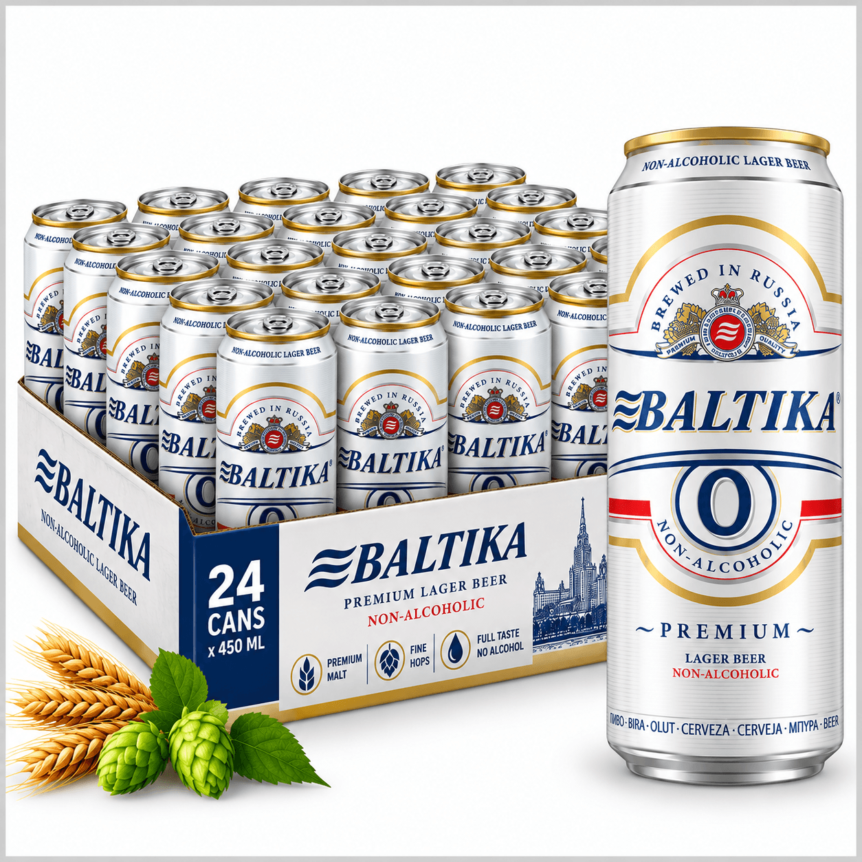 پک ۲۴ عددی بالتیکا Baltika 0 Premium Lager بدون الکل حجم 450 میلی‌لیتر