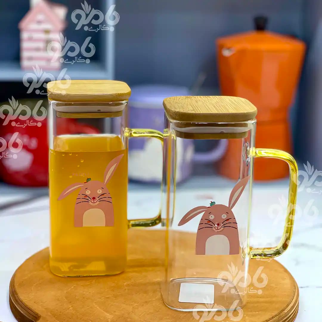 ماگ پیرکس مربع درب بامبو خرگوش