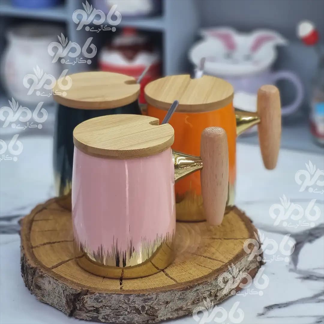 ماگ سرامیکی دسته بامبو طلا کوب