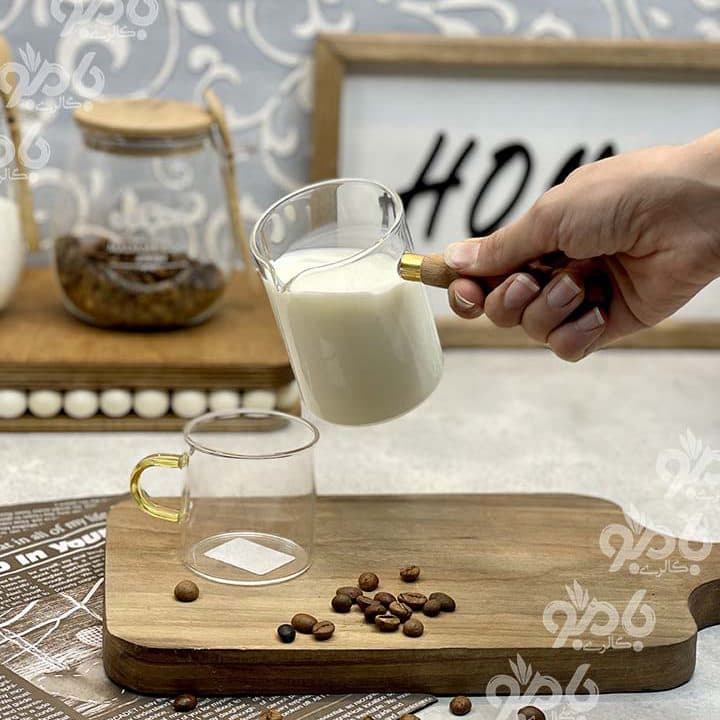 شیر جوش پیرکس استوانه دسته چوب — تصویر ۲