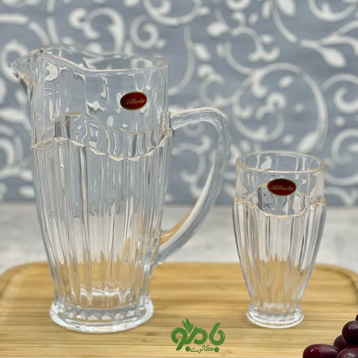 پارچ و لیوان شیشه ای کرون لب ساده — تصویر ۲
