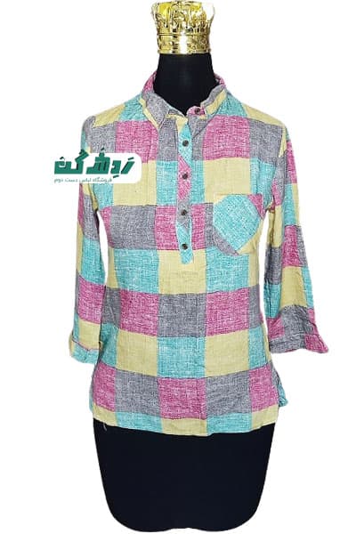 بلوز نخی چهارخانه زنانه دست دوم