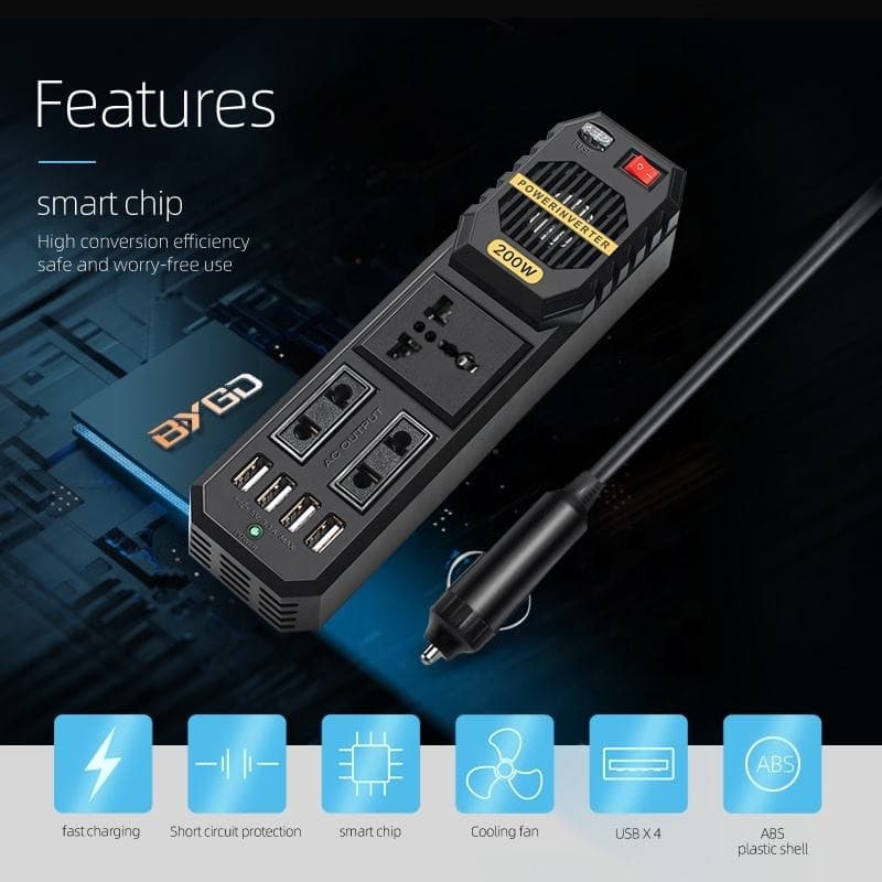 اینورتر فن دار خودرو BYGD 200w — تصویر ۷