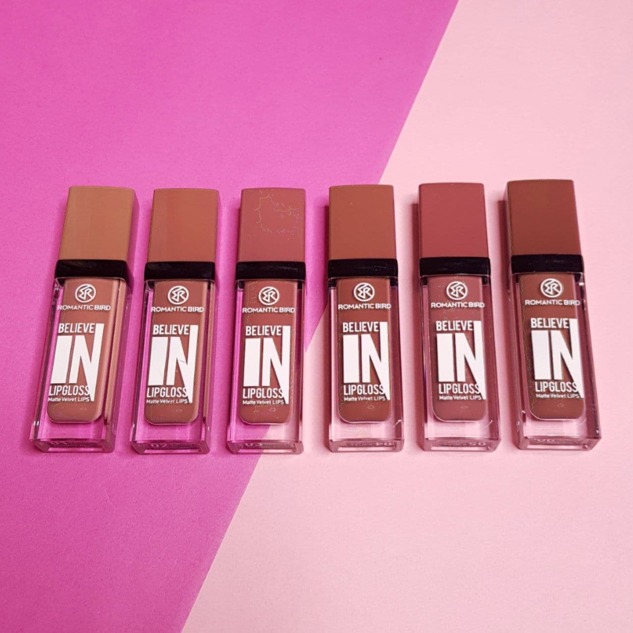رژلب مایع مات رمانتیک برد ROMANTIC BIRD مدل بیلیو این لیپ گلاس believe in lip gloss