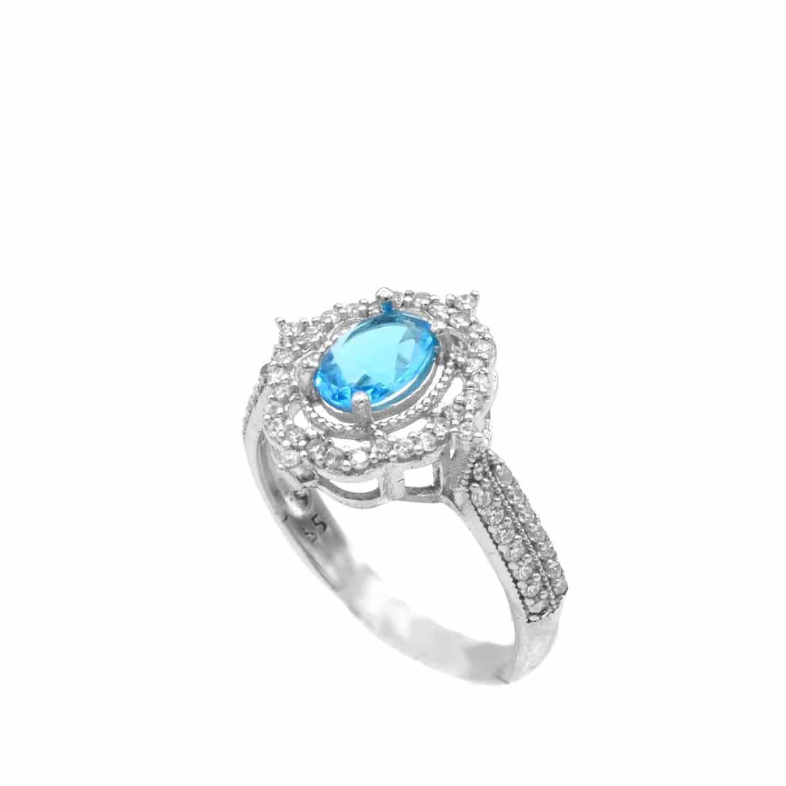 انگشتر نقره زنانه نگین آبی جواهری rg-n496