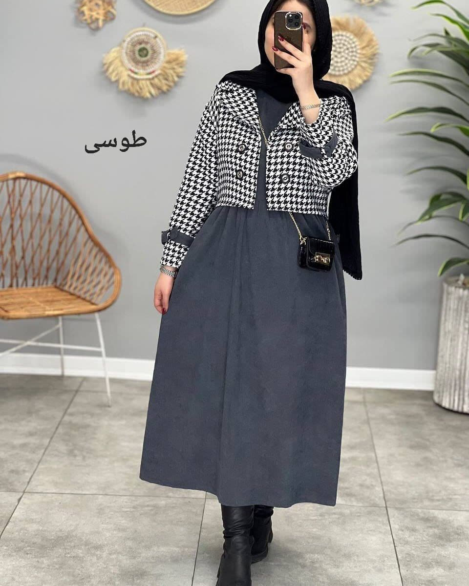کت سارافون زنانه پیردوپل پشمی و مخمل کبریتی — تصویر ۴