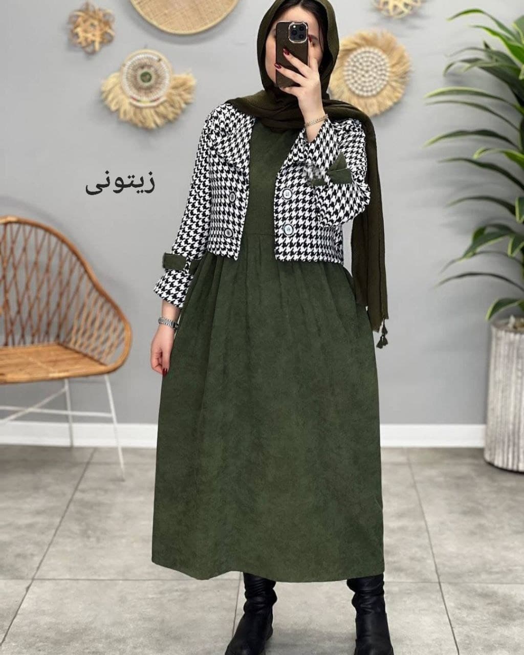 کت سارافون زنانه پیردوپل پشمی و مخمل کبریتی — تصویر ۵