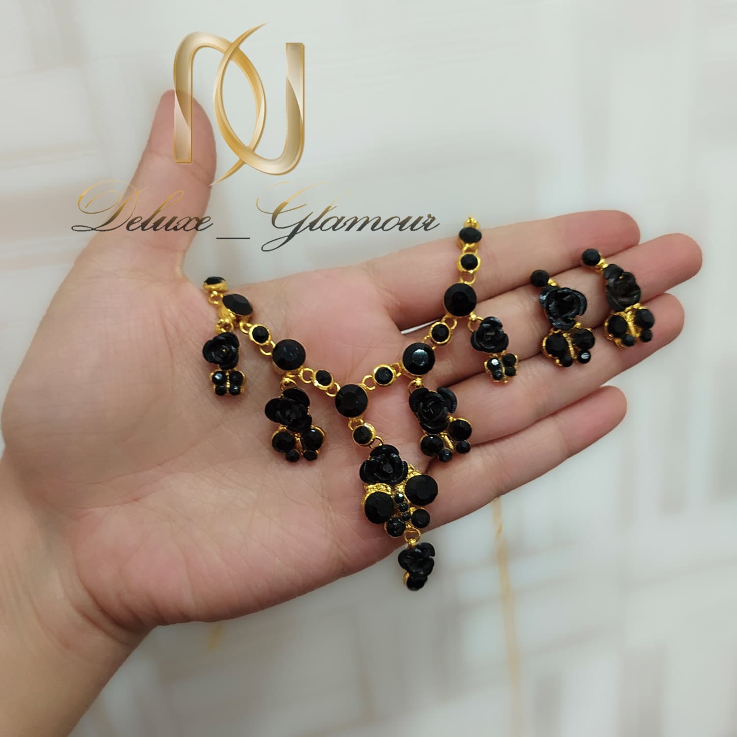 نیم ست مجلسی مشکی طرح شکوفه ns-n894 — تصویر ۳