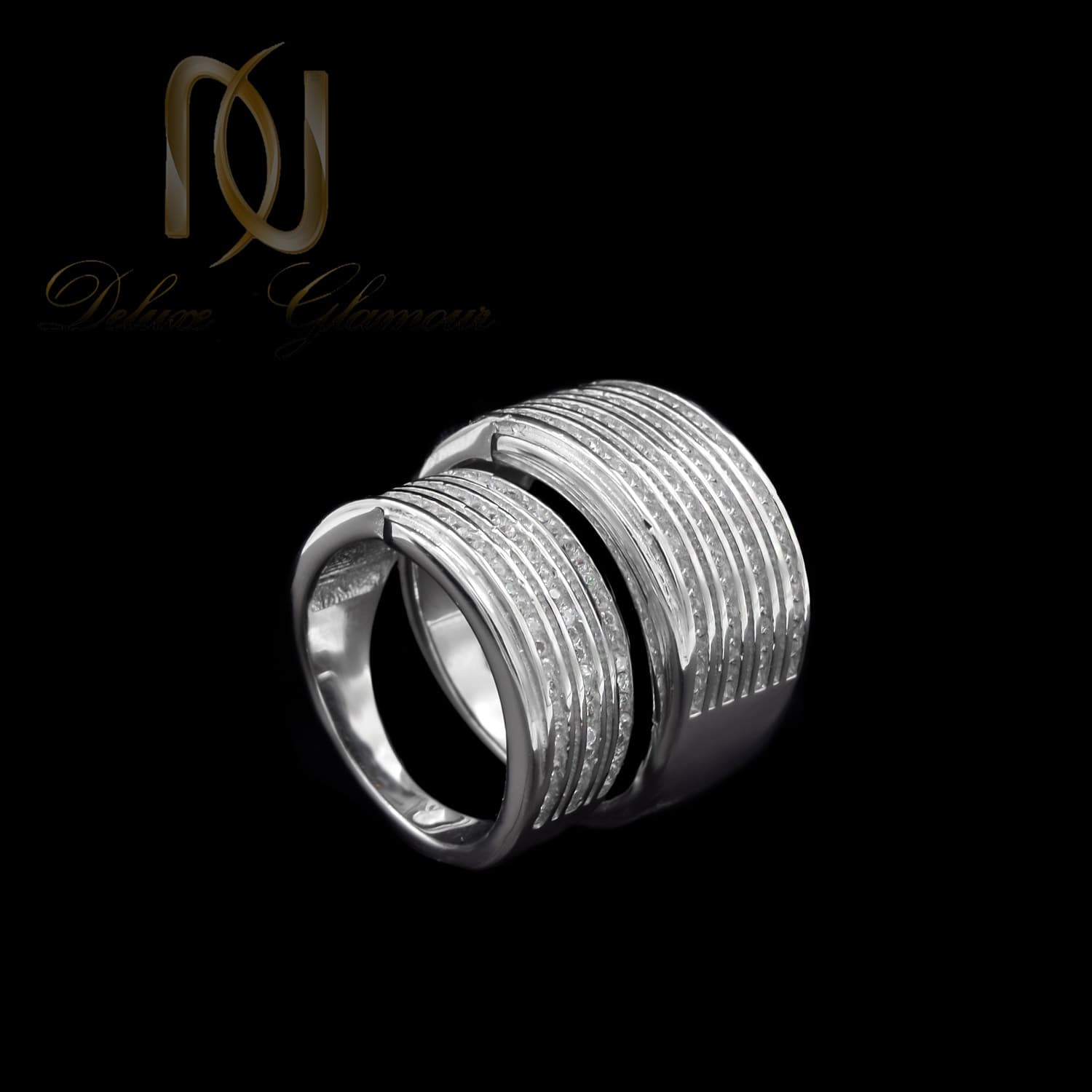 ست حلقه ازدواج طرح طلا سفید نگین دار rg-n764 — تصویر ۲