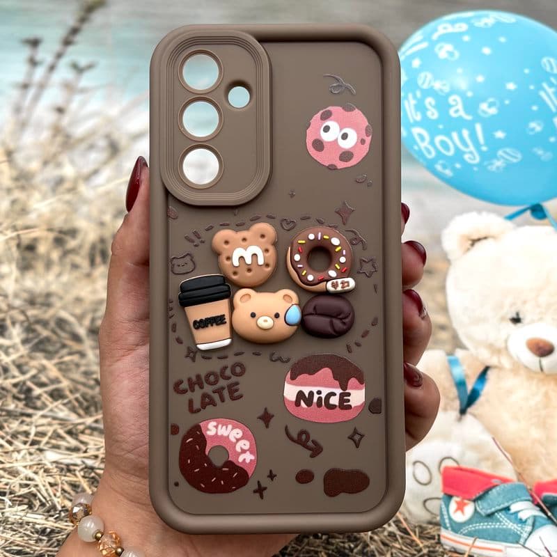 قاب گوشی Galaxy A54 سامسونگ Cookie Friends عروسکی برجسته Solid محافظ لنز دار Chocolate کد 981349