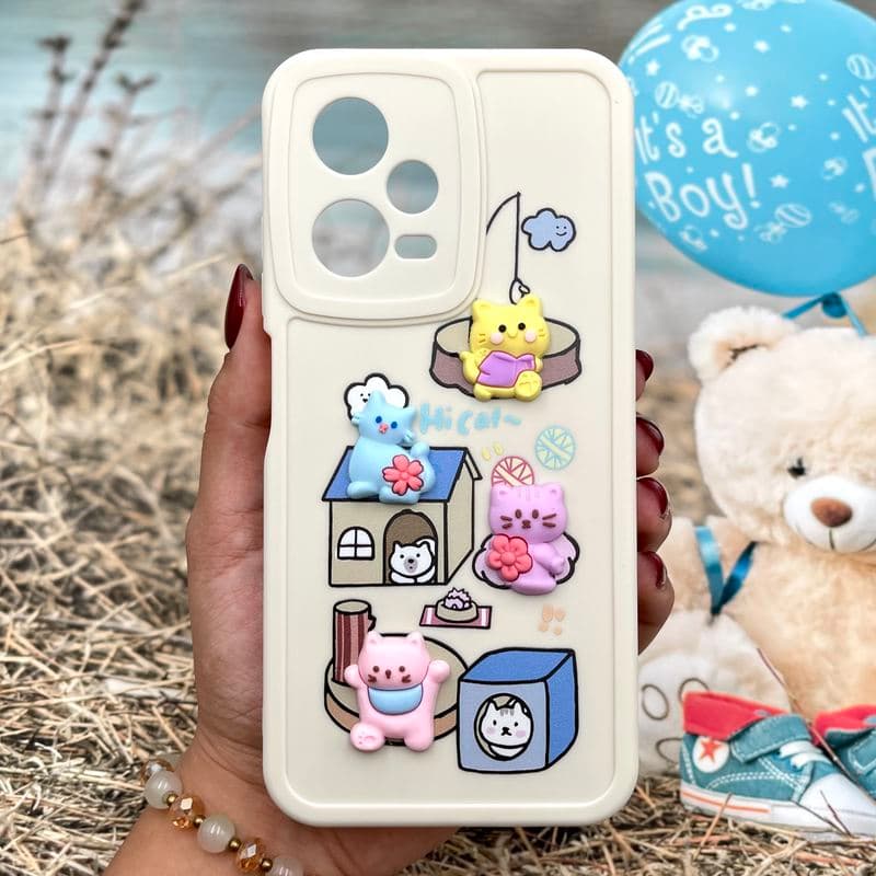 قاب گوشی Redmi Note 12 Pro 5G شیائومی Happy Pop عروسکی برجسته محافظ لنز دار Cute Cat کد 213006