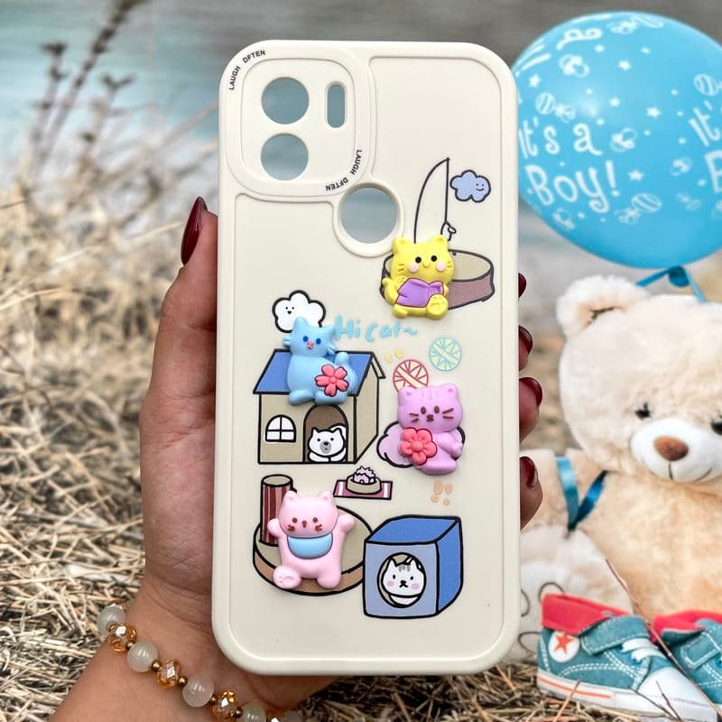 قاب گوشی Redmi A1 Plus / Redmi A2 Plus / Poco C50 شیائومی Happy Pop عروسکی برجسته محافظ لنز دار Hi Cat کد 590980