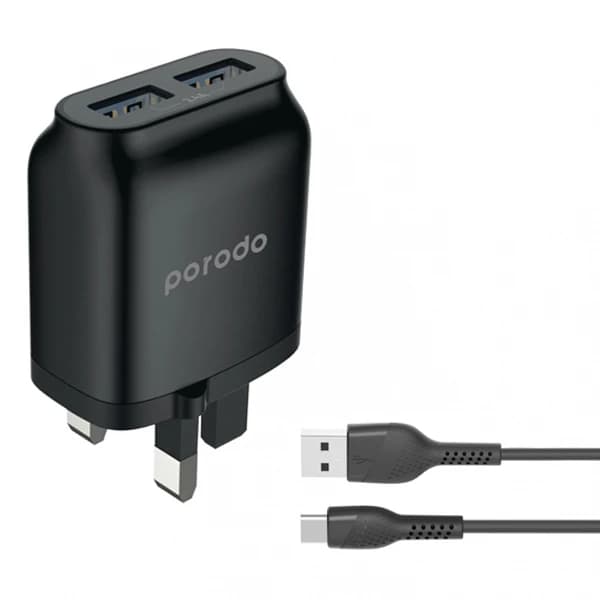 شارژر دیواری پرودو مدل PD-0203TU2-BK به همراه کابل تبدیل USB-C