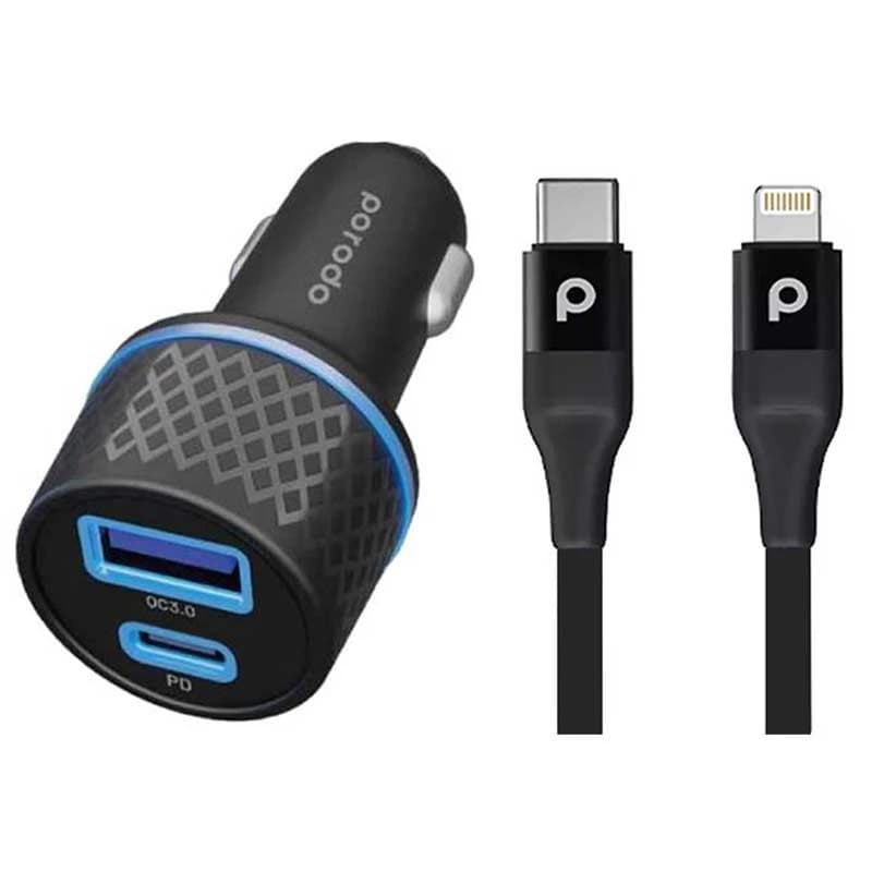 شارژر فندکی 45 وات پرودو مدل Car Charger به همراه کابل تبدیل USB-C به لایتنینگ — تصویر ۲