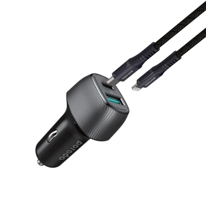 شارژر فندکی پرودو مدل PD-DC26-BK 36W به همراه کابل تبدیل لایتنینگ
