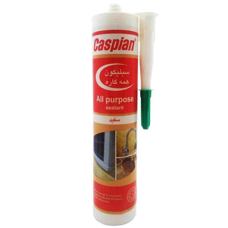 چسب سیلیکونی سفید Caspian – ضد آب و انعطاف‌پذیر | نصب شیشه، آینه، کاشی