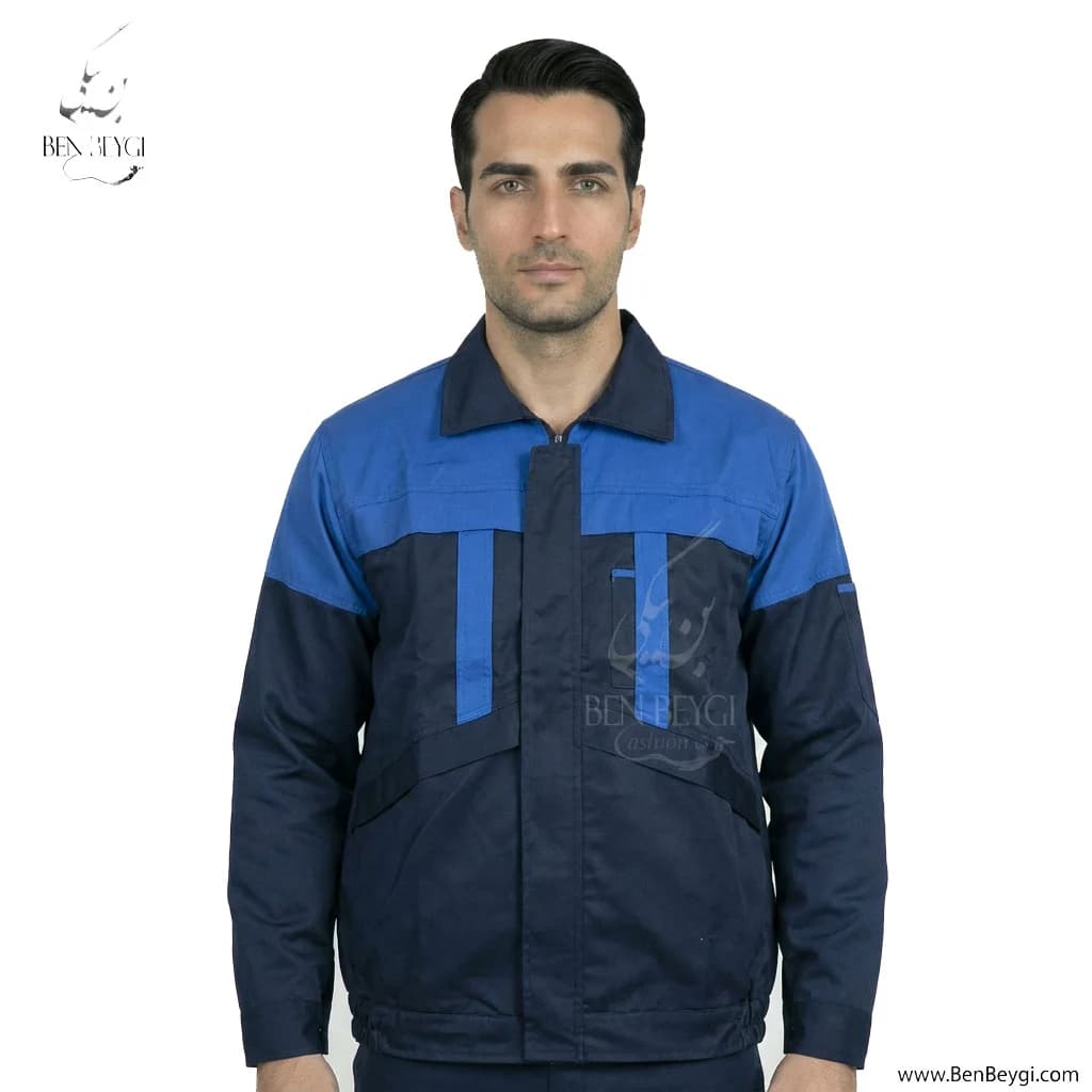 کاپشن کار مهندسی پارچه کجراه مدل جلو زیپ دار قاپک دار جاخودکاری مشکی آبی کد AB-34452