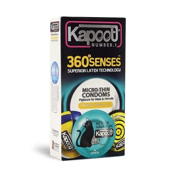 کاندوم استیکری کاپوت نازک 360 Senses بسته 12 عددی