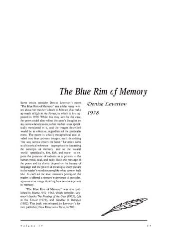 نقد شعر The Blue Rim of Memory by LEVERTOV, Denise
