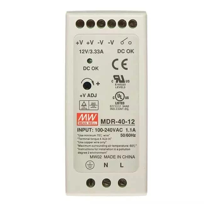 منبع تغذیه 12 ولت 3.33 آمپر مینول مدل MDR-40-12 کد B15081 — تصویر ۲