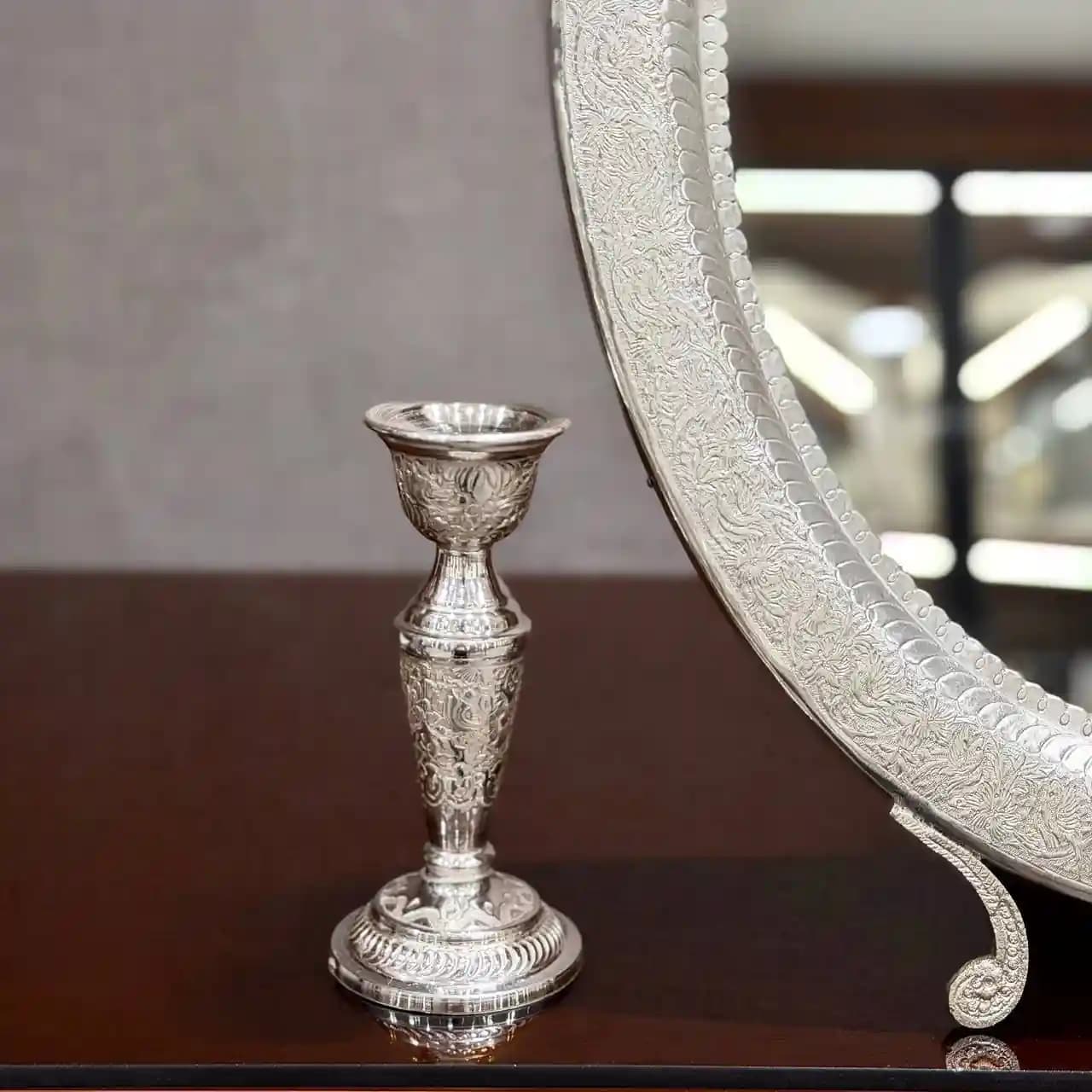 ست آینه بیضی و شمعدان تک شاخه قلم گل و مرغ — تصویر ۴