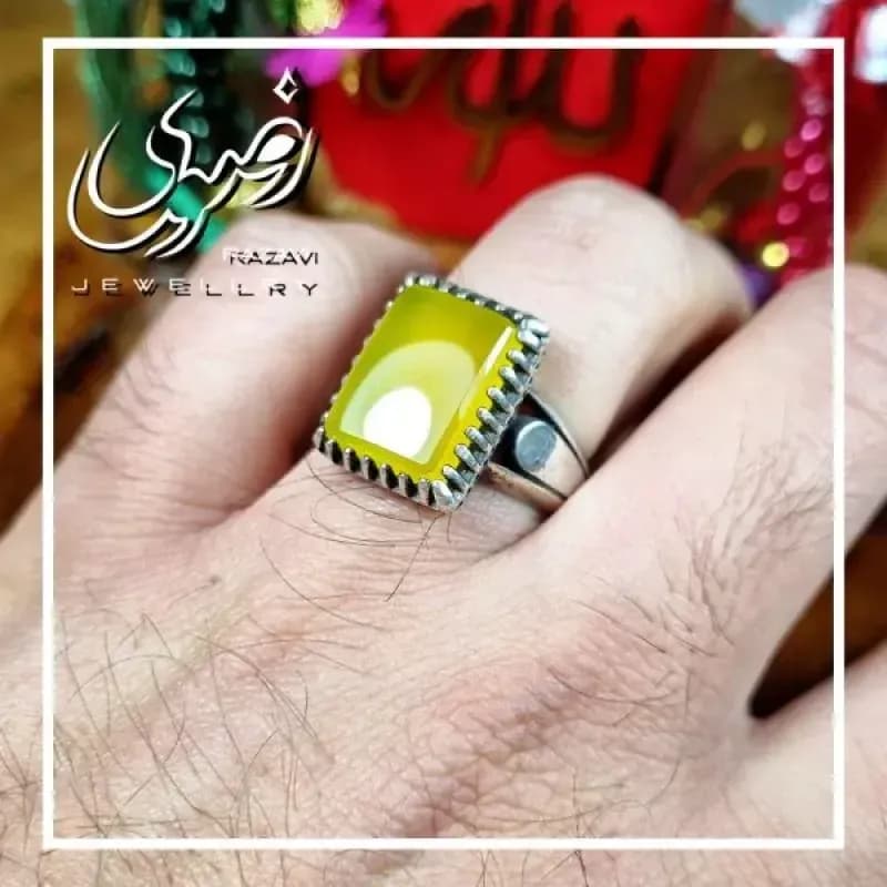 انگشتر نقره مردانه طرح حافظ با نگین شرف الشمس — تصویر ۶