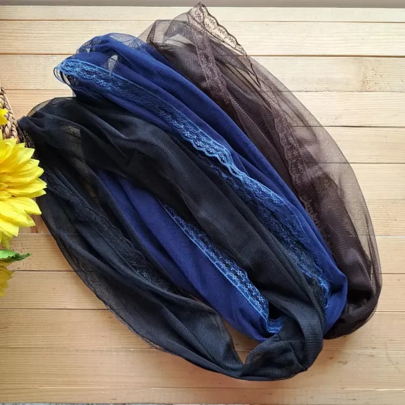 رینگ اسکارف تور مجلسی مشکی سرمه ای قهوه ای سایز 50 در 100 سانتی متر — تصویر ۷