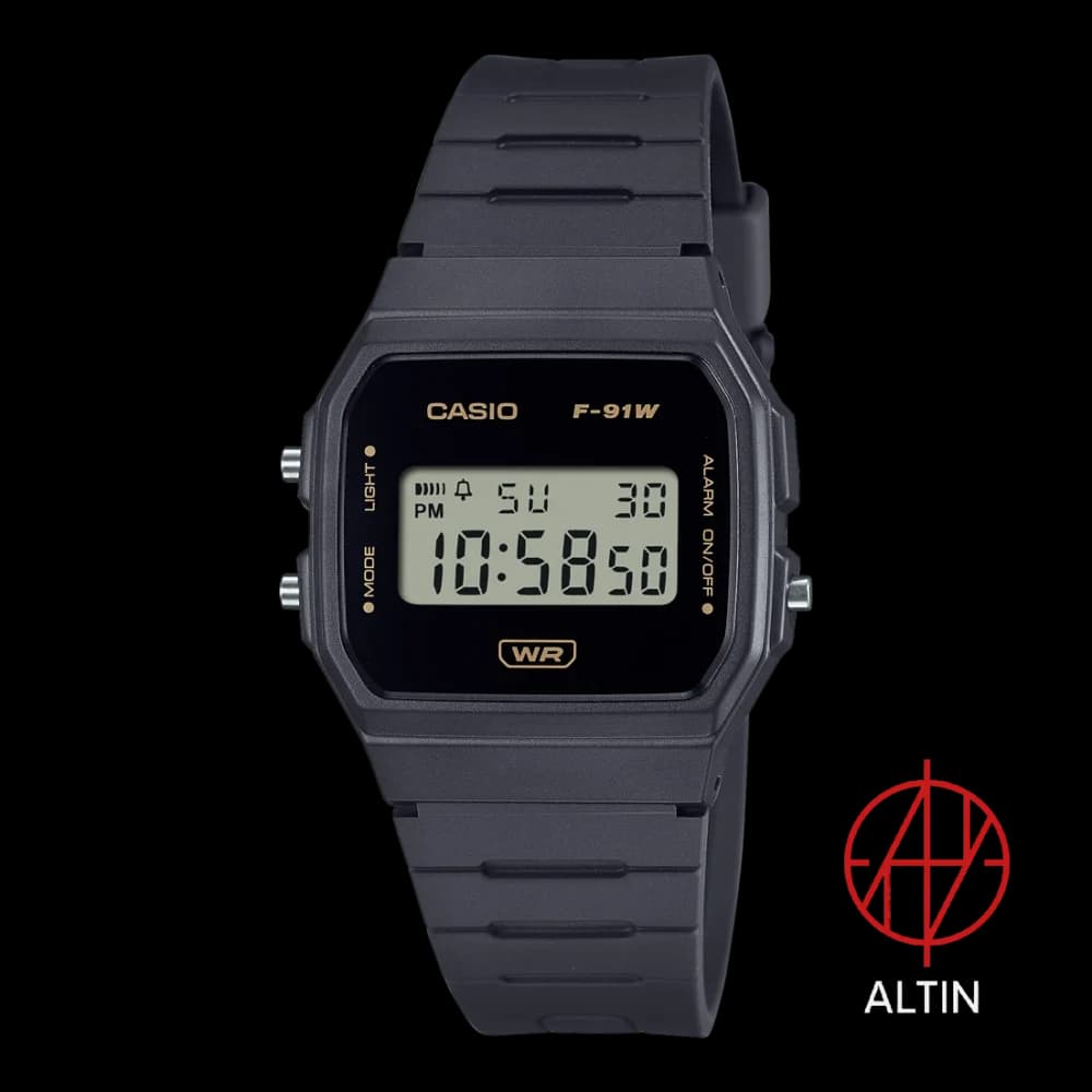 ساعت مچی دیجیتال کاسیو Casio مدل F91WB-8ADF اورجینال با تم مشکی و طلایی مینیمال