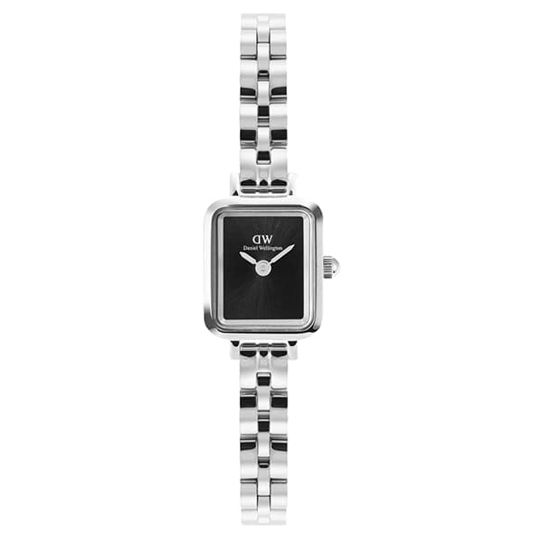 ساعت مچی زنانه دنیل ولینگتون مدل DW00100845 | Quadro Mini Arch 3-Link Onyx Sunray Silver | صفحه مشکی ساتن با بند زنجیری نقره‌ای
