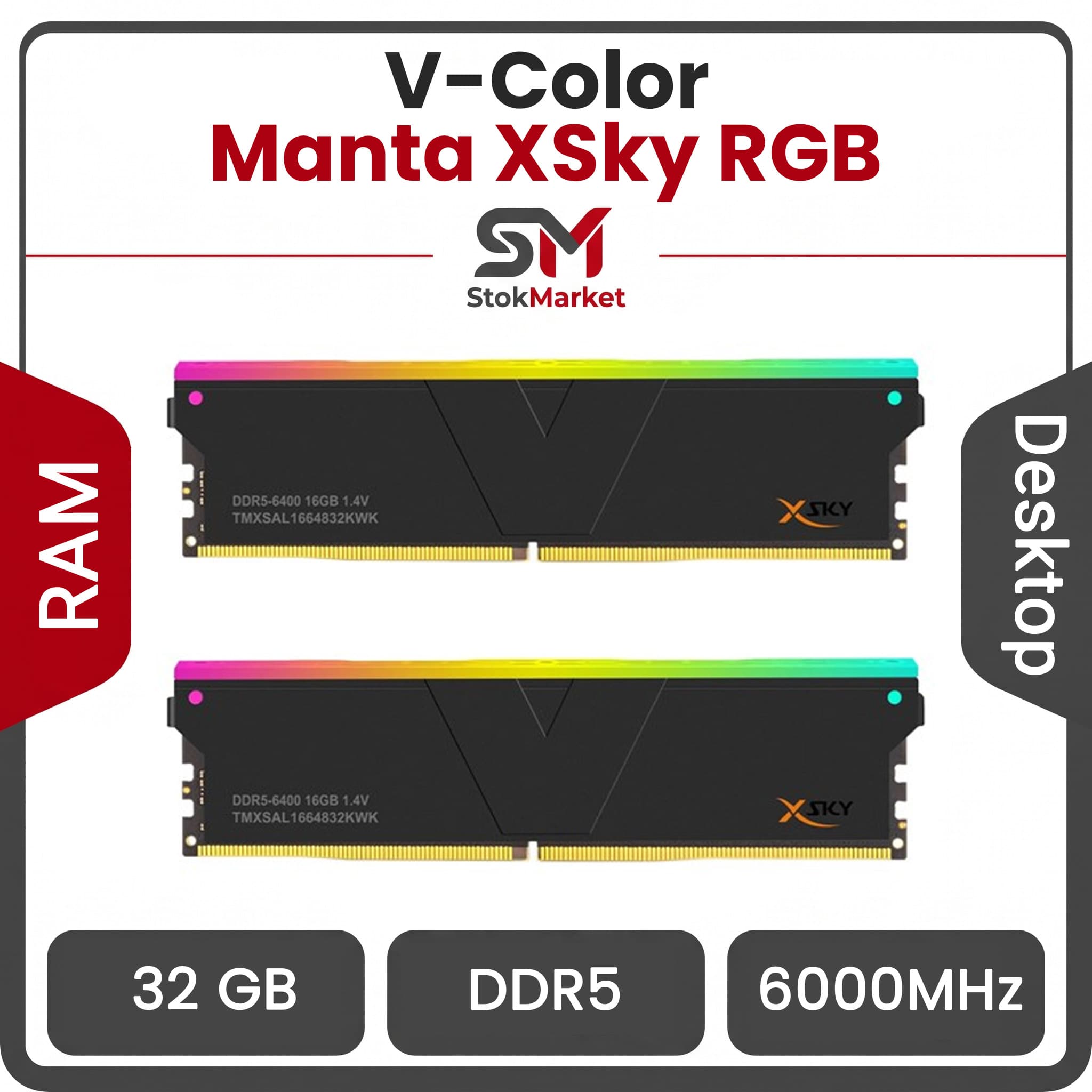 رم وی کالر دو کاناله Manta XSky RGB 32GB (2 x 16GB) DDR5 6000 CL30