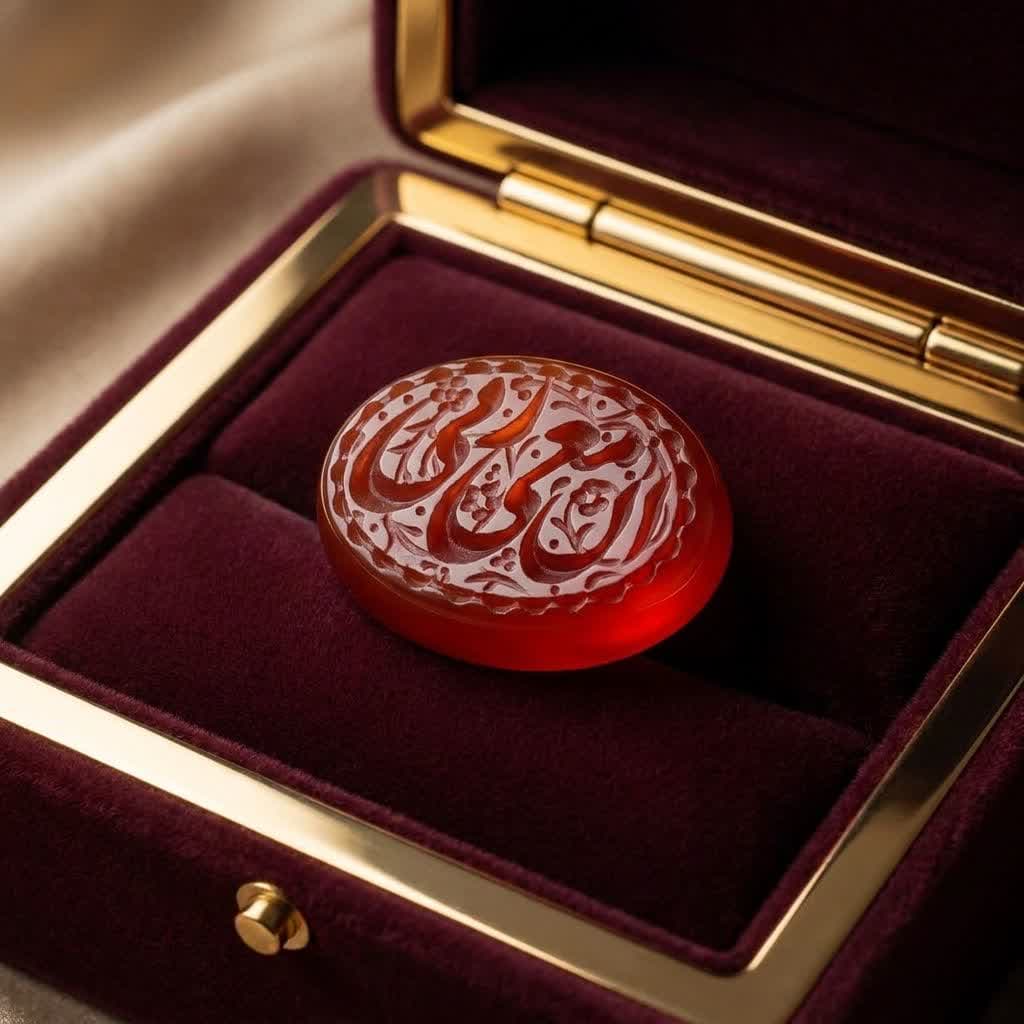 نگین عقیق قرمز حکاکی ان معی ربی کد 5847 — تصویر ۳