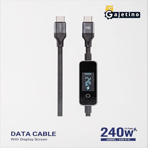 کابل شارژ سریع type-c-c کی اف سنیور مدل KF SENIOR S30-C.C توان 240 وات مجهز به نمایشگر لمسی — تصویر ۲