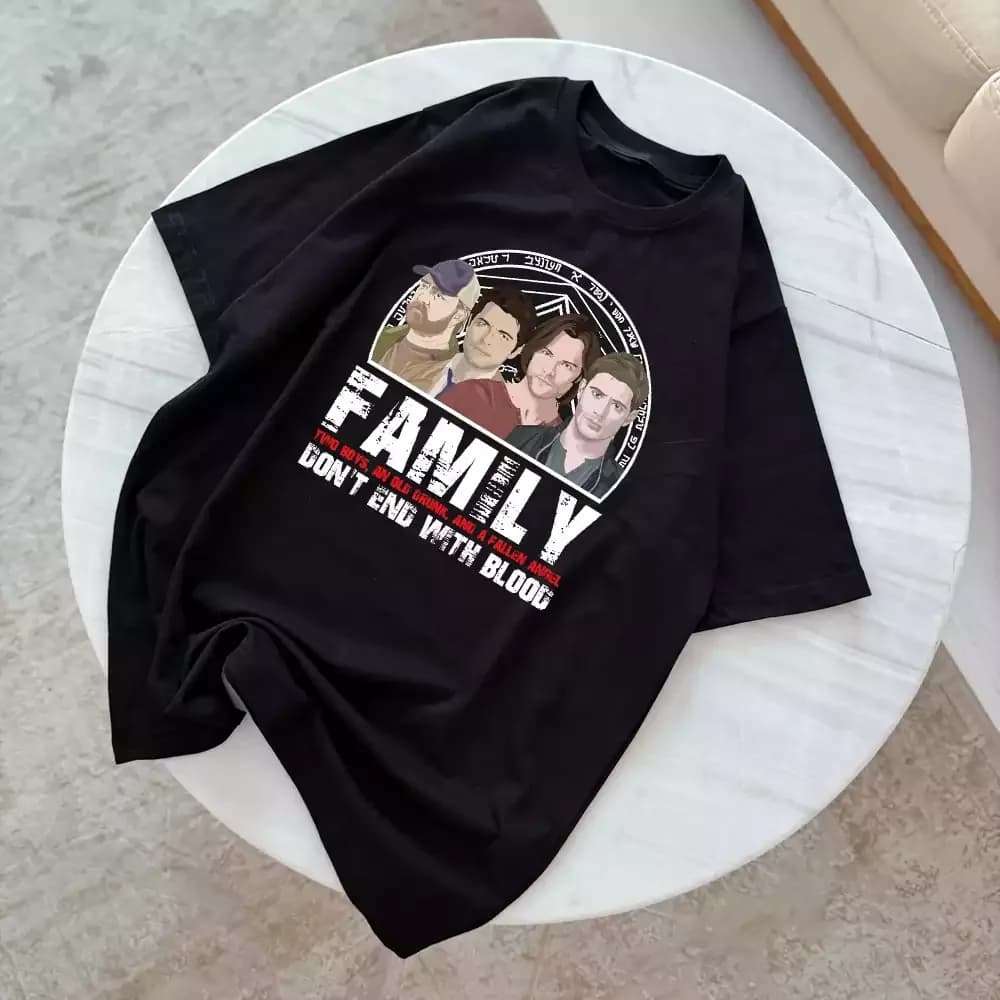 تیشرت نخ پنبه طرح Family Don’t End With Blood سوپرنچرال