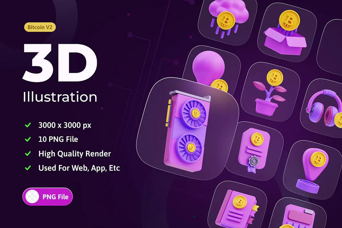 10 آیکون ارز دیجیتال و بیت کوین 3D