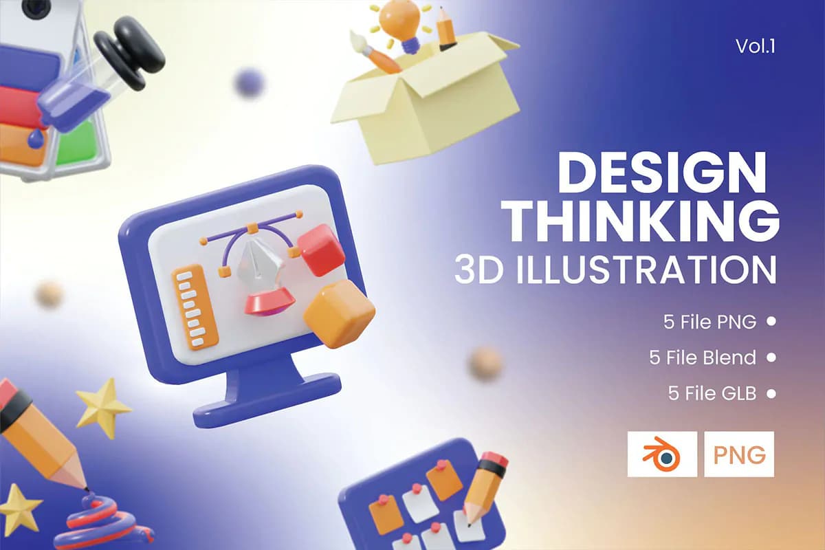 5 آیکون تفکر طراحی 3D