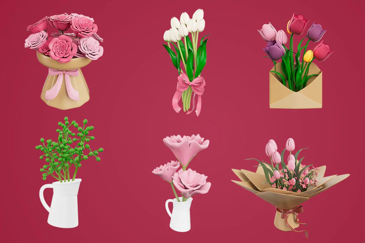11 PNG دسته گل سه بعدی — تصویر ۴
