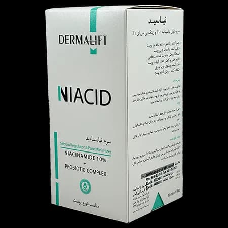 سرم نیاسینامید Niacid درمالیفت – کنترل چربی، کاهش منافذ و بهبود شفافیت پوست — تصویر ۳