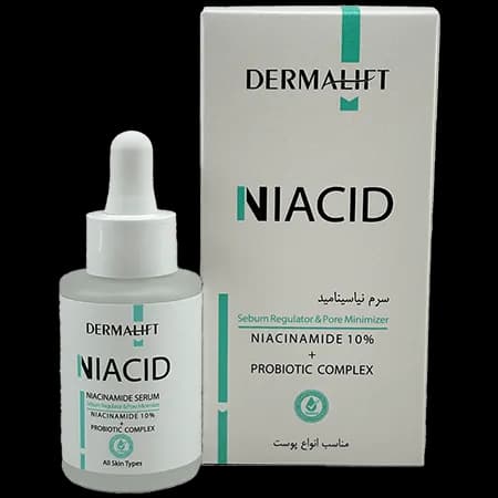 سرم نیاسینامید Niacid درمالیفت – کنترل چربی، کاهش منافذ و بهبود شفافیت پوست