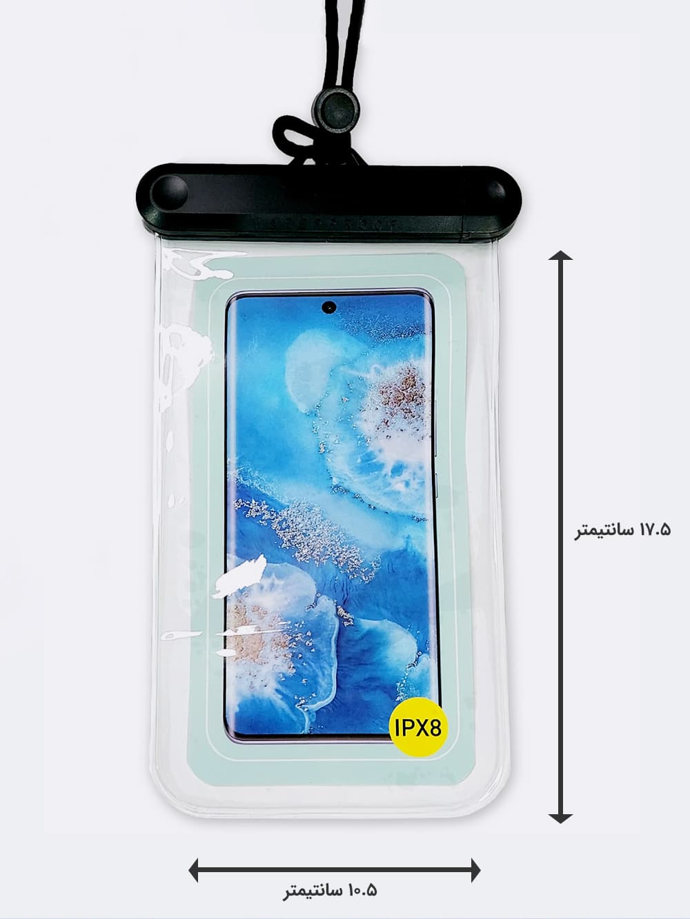 کیف موبایل ضد آب درجه یک برای استخر شنا ، دریا و ساحل به رنگ مشکی از جنس پلاستیک شفاف — تصویر ۴