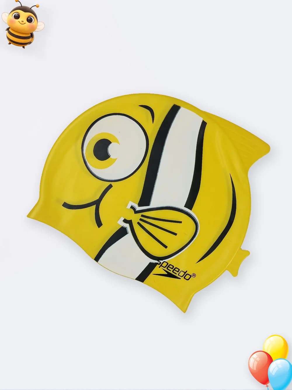 کلاه استخری بچه گانه طرح ماهی بالدار زرد رنگ سیلیکونی ضد کلر اسپیدو ( Speedo )