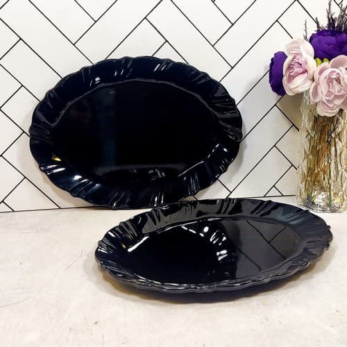 136 دیس بزرگ گرد کنگره پلوخوری برجسته سلنا ملامین مشکی اپال جام (24) ارسال نیمه رایگان