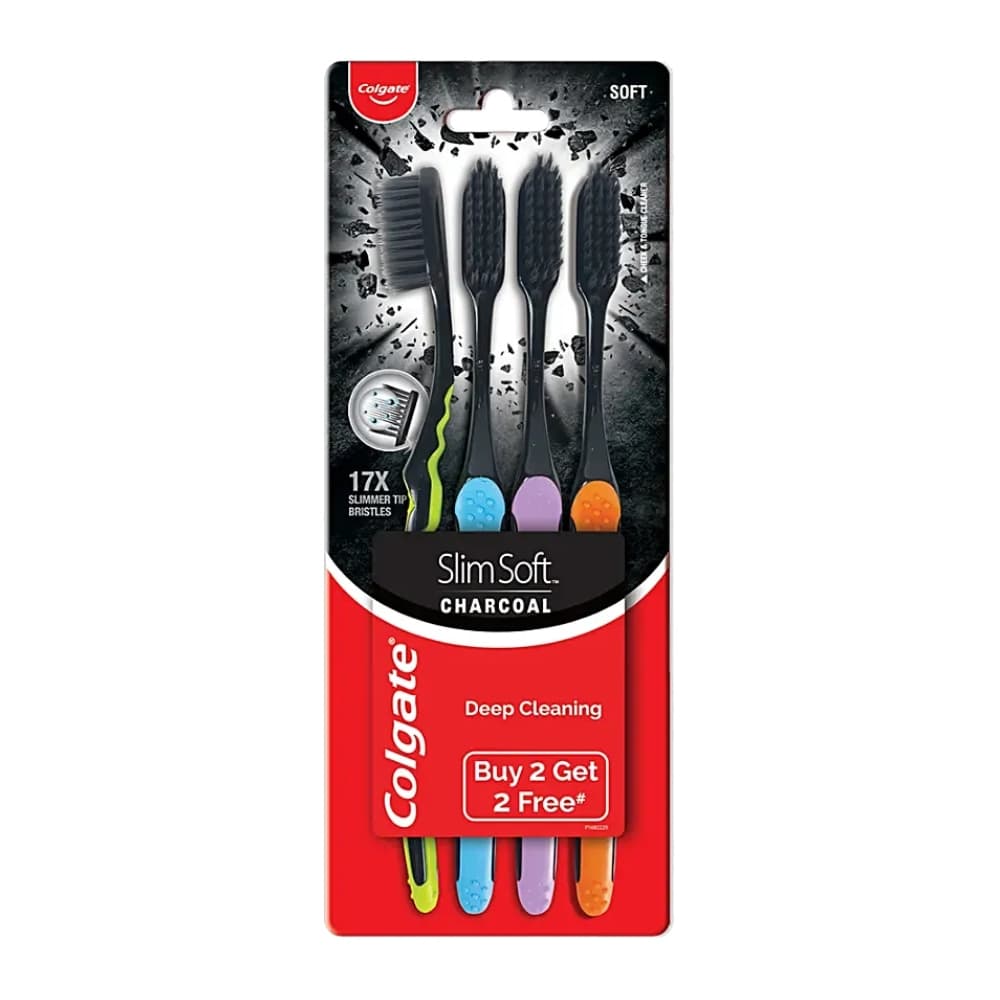 مسواک ذغالی سافت کولگیت Colgate مدل Slim Soft برس نرم بسته 4 عددی