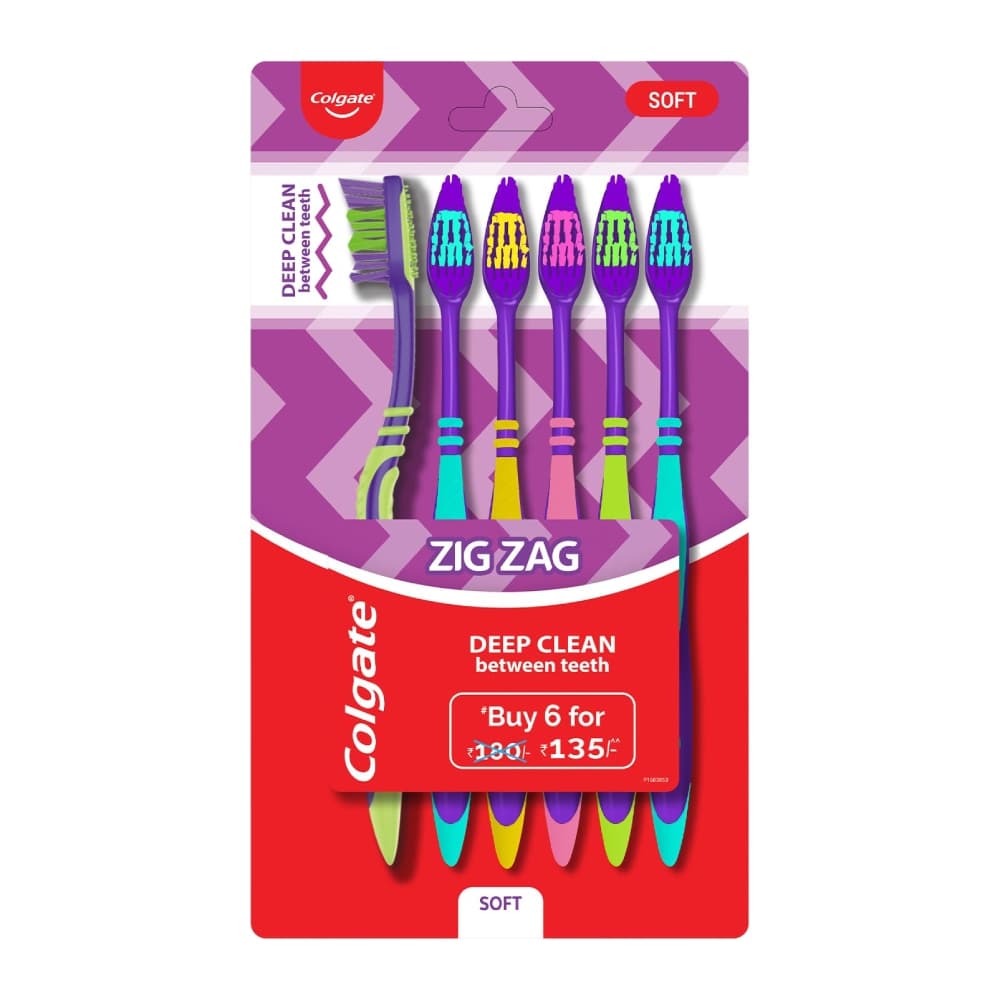 مسواک سافت کولگیت Colgate مدل Zig Zag برس نرم بسته 6 عددی