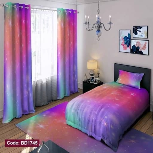 ست فانتزی روتختی چاپی دخترانه رنگین کمان کد bd1745 (پس کرایه)
