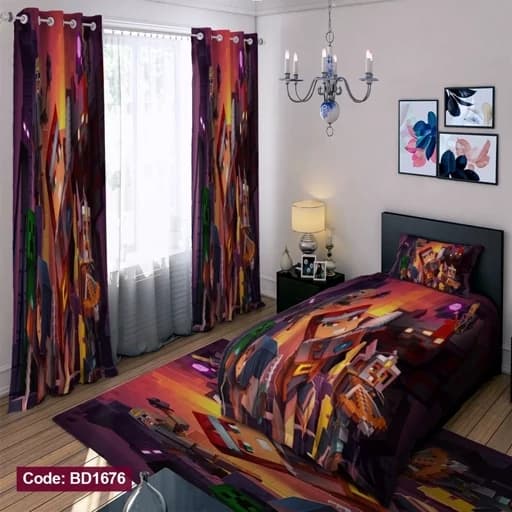 ست فانتزی روتختی چاپی پسرانه طرح ماینکرفت کد bd1676 (پس کرایه)